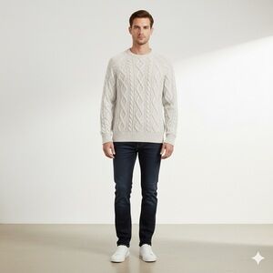 Vintage Brooks Brothers oatmeal merino wool cable knit crew neck sweater - Small